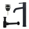 FugaFlow Eccelente Sobrado Kit mitigeur lavabo - robinet rehaussé - bonde clic clac - siphon design bas - Noir mat SW1124223