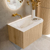 MONDIAZ KURVE-DLUX meuble de salle de bains 75cm avec module 25 R couleur chêne avec 1 tiroir et 1 porte. Vasque GRUNNE gauche sans trou de robinet couleur Frappe. SW1138549