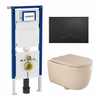 QeramiQ Dely Swirl Toiletset - 36.3x51.7cm - Geberit UP720 Duofix Sigma inbouwreservoir - 35mm zitting - mat zwarte metalen bedieningsplaat - ronde knoppen - mat beige SW1416824