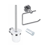 Fortifura Calvi Pack WC 3 pièces - porte-rouleau sans couvercle - brosse de toilette - crochet à serviette simple rond - chrome SW1248427
