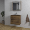 Saniclass Chaci Meuble de salle de bain - 60x46x55cm - lavabo en céramique noir - 1 vasque - 1 trou de robinet - 2 tiroirs - armoire miroir - noyer (hout) SW856557