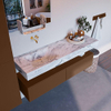 Mondiaz ALAN-DLUX Ensemble de meuble - 150cm - meuble Rust mat - 2 tiroirs - Lavabo Cloud Glace suspendu - vasque Gauche - 0 trous de robinet SW806007