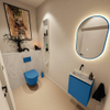 MONDIAZ TURE-DLUX Meuble toilette - 40cm - Jeans - EDEN - vasque Opalo - position gauche - sans trou de robinet SW1104341
