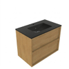 Saniclass Holz Frame Ensemble meuble de salle de bains - 80x45x62cm - Vygo lavabo en céramique noir - 1 vasque - 1 trou de robinet - 2 tiroirs - chêne natural mat (bois) SW1580007