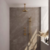 Brauer Gold Edition Ensemble de douche pluie encastré - douche principale 20cm - bras plafond 20cm - 3 boutons lisses - 1 position douchette à main PVD - or brossé SW547653