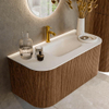 MONDIAZ KURVE 100cm Meuble salle de bain avec module 25 G et D - couleur Walnut - 1 tiroir - 2 portes - vasque GRUNNE centre - 1 trou de robinet - Talc SW1138250