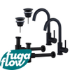 FugaFlow Eccelente Sobrado Kit robinet lavabo - pour double vasque - robinet haut - bec rotatif - bonde non-obturable - siphon design bas - Noir mat SW1124211