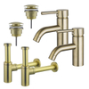 FortiFura Calvi Kit robinet lavabo - pour double vasque - robinet bas - bonde clic clac - siphon design - Laiton brossé PVD SW915339