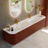 Mondiaz KURVE-DLUX Ensemble de meubles de salle de bains - 190x46x40cm - 2 tiroirs - 2 portes - vasque solid surface - double - 2 trous de robinet - Ruby SW1415982