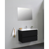 Basic Bella Meuble salle de bains avec lavabo céramique Blanc 80x55x46cm 1 trou de robinet avec miroir et éclairage Noir mat SW491783