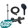 FugaFlow Eccelente Sobrado Mitigeur baignoire - avec barre curseur - douchette ronde - flexible lisse - Noir mat SW1124009