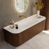 MONDIAZ KURVE-DLUX meuble de salle de bains 140 cm avec module 25 Len R couleur Walnut avec 1 tiroir et 2 portes. Lavabo BIG SMALL central sans trou de robinet couleur Opalo. SW1137629