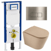 QeramiQ Dely Ensemble de toilette - 36.3x51.7cm - cuvette profonde - sans bride - réservoir encastré Geberit UP720 - abattant de toilette softclose - plaque de commande laiton brossé - boutons rectangulaires - beige mat SW1426535