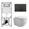 Pack WC QeramiQ Dely Swirl Compact - réservoir encastrable Geberit UP320 - avec bâti-support Burda - abattant 25 mm - plaque de commande en métal noir mat - boutons ronds - blanc mat SW1595659