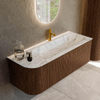 MONDIAZ KURVE-DLUX meuble de salle de bains 125 cm avec module 25 L couleur Walnut avec 1 tiroir et 1 porte. Lavabo BIG MEDIUM à droite 1 trou de robinet couleur Glace. SW1138050