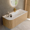 MONDIAZ KURVE-DLUX 115cm Meuble salle de bain avec module 25 G - couleur Oak - 1 tiroir - 1 porte - vasque BIG SMALL droite - 1 trou de robinet - couleur Glace SW1137965