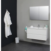 Adema Bella badmeubel met keramiek wastafel 1 kraangat met 2 deurs spiegelkast grijs 100x55x46cm Wit hoogglans SW398077 Adema Bella badmeubel met keramiek wastafel 1 kraangat met 2 deurs spiegelkast grijs 100x55x46cm Wit hoogglans SW398077