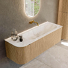 MONDIAZ KURVE-DLUX meuble de salle de bains 135cm avec module 25 L couleur chêne avec 1 tiroir et 1 porte. Lavabo BIG MEDIUM à droite sans trou de robinet couleur Frappe. SW1137354