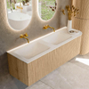 MONDIAZ KURVE 145cm Meuble salle de bain avec module 25 D - couleur Oak - 1 tiroir - 1 porte - vasque CLOUD double / gauche - sans trous de robinet - Talc SW1138221