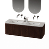 Royal Plaza Terra Edge Ensemble meuble de salle de bains - 140x45.5x46cm - vasque en céramique blanc brillant - 2 vasques - sans trous de robinet - 2 tiroirs - châtaignier (noyer) SW1471943
