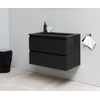 Basic Bella Meuble lavabo acrylique noir sans trous de robinet avec miroir 80x55x46cm Flat Pack Noir mat SW538989