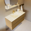 Mondiaz VICA-DLUX Ensemble de meuble de salle de bain - 100cm - meuble sous-vasque oro - 2 tiroirs - lavabo encastré cloud milieu - 1 trou de robinet - version haute de 60cm - opalo SW1086564