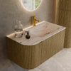 MONDIAZ KURVE-DLUX Meuble de salle de bains 85 cm arrondi à gauche couleur Dusk avec 1 tiroir et 1 porte. Lavabo CLOUD à droite 1 trou de robinet Nata. SW1432360