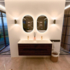 Mondiaz CIRO Badkamermeubelset - 130x45x50cm - Solid surface wastafel Talc - 2 wasbak Dubbel - 2 kraangaten - 4 lades - Walnut SW1533587