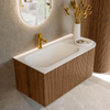 MONDIAZ KURVE 95cm Meuble salle de bain avec module 25 D - couleur Walnut - 1 tiroir - 1 porte - vasque BIG SMALL gauche - 1 trou de robinet - Talc SW1138278