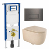 QeramiQ Dely Swirl Toiletset - 36.3x51.7cm - Geberit UP720 Duofix Sigma inbouwreservoir - slim zitting - gunmetal bedieningsplaat - rechthoekige knoppen - mat beige SW1416833