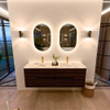 Mondiaz CIRO-DLUX Badkamermeubelset - 150x45x50cm - Solid surface wastafel Glace - 2 wasbak Dubbel - 2 kraangaten - 4 lades - Walnut SW1530140