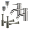 FortiFura Calvi Kit robinet lavabo - pour double vasque - robinet bas - bonde non-obturable - siphon design - Inox brossé PVD SW915300