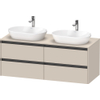 Duravit Ketho.2 Wastafelonderbouwkast - inclusief consoleplaat - met 4 laden - voor dubbele waskommen - 140x55x56.8cm - met handgrepen antraciet - taupe supermat SW773159