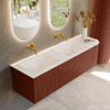Mondiaz KURVE-DLUX Ensemble de meubles de salle de bains - 155x46x40cm - 2 tiroirs - 1 porte - lavabo solid surface - double / gauche - sans trou de robinet - Ruby SW1415881