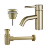 Fortifura Calvi Wastafelkraanset - lage wastafelkraan - klikwaste plug - verlaagde design - sifon - PVD - geborsteld messing (goud) SW891975