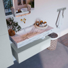 Mondiaz ALAN-DLUX Ensemble de meuble - 100cm - meuble Clay mat - 1 tiroir - Lavabo Cloud Glace suspendu - vasque Gauche - 0 trous de robinet SW806316