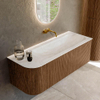 MONDIAZ KURVE-DLUX 125cm Meuble salle de bain avec module 25 G - couleur Walnut - 1 tiroir - 1 porte - vasque BIG MEDIUM droite - sans trou de robinet - couleur Ostra SW1137831