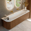 MONDIAZ KURVE 170cm Meuble salle de bain avec module 25 G et D - couleur Walnut - 1 tiroir - 2 portes - vasque BIG LARGE centre - sans trous de robinet - Talc SW1138282