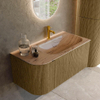 MONDIAZ KURVE-DLUX Meuble de salle de bains 95cm arrondi Gauche couleur Dusk avec 1 tiroir et 1 porte. Lavabo BIG SMALL Droite 1 trou de robinet Arena. SW1431353