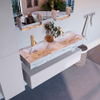 Mondiaz ALAN-DLUX Ensemble de meuble - 130cm - meuble Cale mat - 1 tiroir - Lavabo Cloud Glace suspendu - vasque Gauche et droite - 2 trous de robinet SW805723