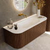 MONDIAZ KURVE-DLUX 120cm Meuble salle de bain avec module 25 G et D - couleur Walnut - 1 tiroir - 2 portes - vasque BIG SMALL centre - sans trou de robinet - couleur Ostra SW1137826