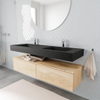 MONDIAZ ALAN 150cm - meuble bas - chêne blanchi - 2 tiroirs - lavabo suspendu - 2 vasques - 2 trous de robinet - urban SW408656