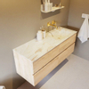 MONDIAZ VICA-DLUX Ensemble meuble de salle de bains - 130cm - meuble bas Washed oak - 4 tiroirs - lavabo encastré Cloud à droite - sans trous de robinet - version haute 60cm - Frappe SW1088808