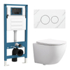 QeramiQ Dely Swirl Compact Toiletset - inbouwreservoir QeramiQ flush - slim zitting - marmeren bedieningsplaat wit - ronde knoppen - glans wit SW1590527