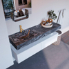 Mondiaz ALAN-DLUX Ensemble de meuble - 150cm - meuble Talc mat - 2 tiroirs - Lavabo Cloud Lava suspendu - vasque gauche - 1 trou de robinet SW807964