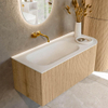 MONDIAZ KURVE 105cm Meuble salle de bain avec module 25 D - couleur Oak - 1 tiroir - 1 porte - vasque BIG SMALL gauche - sans trous de robinet - Talc SW1138155