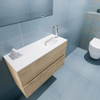 MONDIAZ ADA Meuble de toilettes - 80x30x50cm - 1 trou de robinet - 2 tiroirs - chêne blanchi mat - vasque à droite - Solid surface - Blanc SW472774