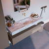 Mondiaz ALAN-DLUX Ensemble de meuble - 150cm - meuble Smoke mat - 1 tiroir - Lavabo Cloud Glace suspendu - vasque Centre - 0 trous de robinet SW805861