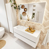 MONDIAZ VICA Meuble de salle de bains 120cm sous-meuble Talc 2 tiroirs. Lavabo MOON gauche sans trou de robinet, couleur Talc. SW1381922