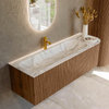 MONDIAZ KURVE-DLUX 145cm Meuble salle de bain avec module 25 D - couleur Walnut - 1 tiroir - 1 porte - vasque BIG LARGE gauche - 1 trou de robinet - couleur Glace SW1138063